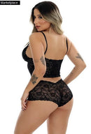 Conjunto Espera Marido de Renda Sem Bojo Caleçon e Cropped