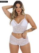 Conjunto Espera Marido de Renda Sem Bojo Caleçon e Cropped
