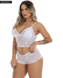 Conjunto Espera Marido de Renda Sem Bojo Caleçon e Cropped